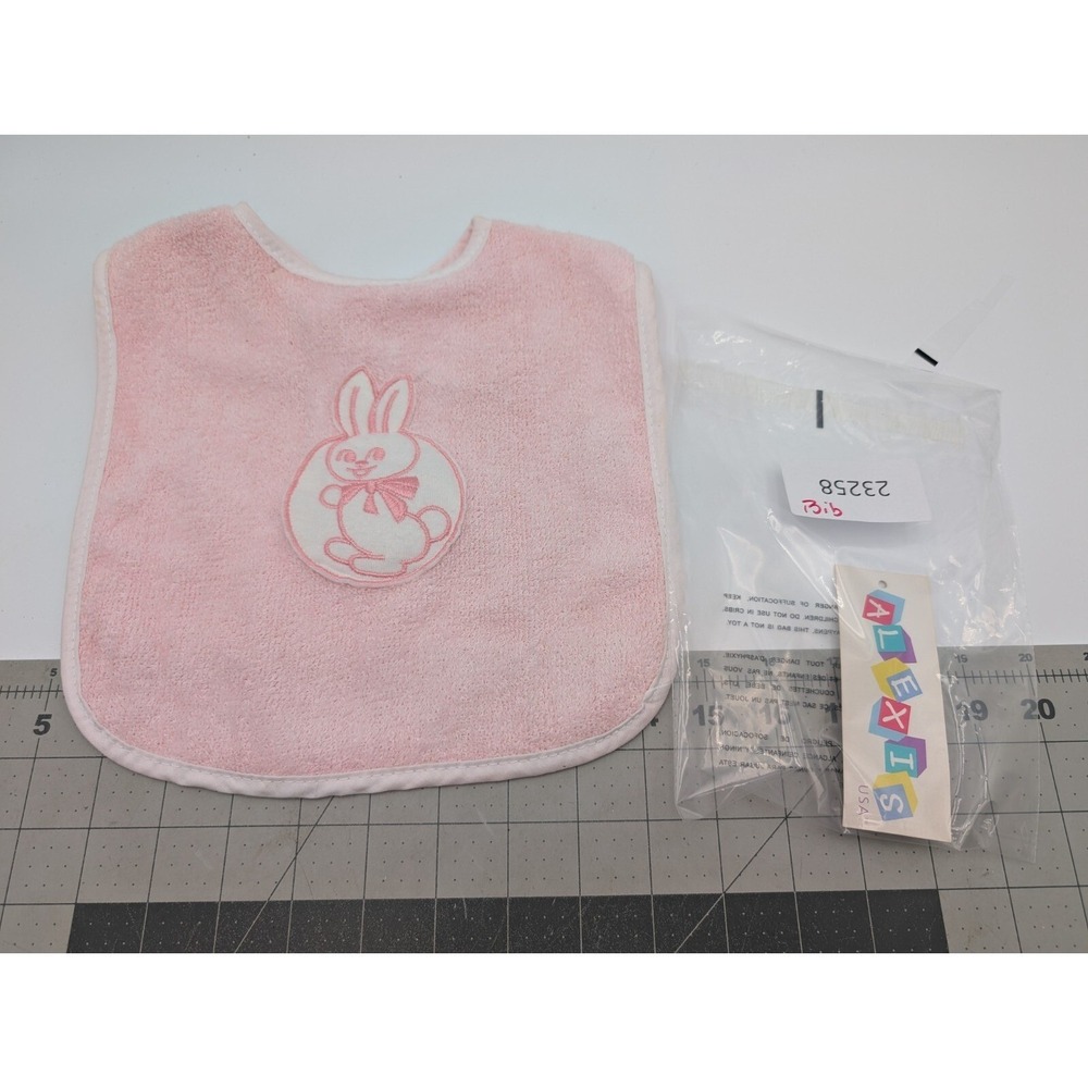 Alexis Terry Cloth Baby Bib‎ Pink Rabbit Squeaker USA